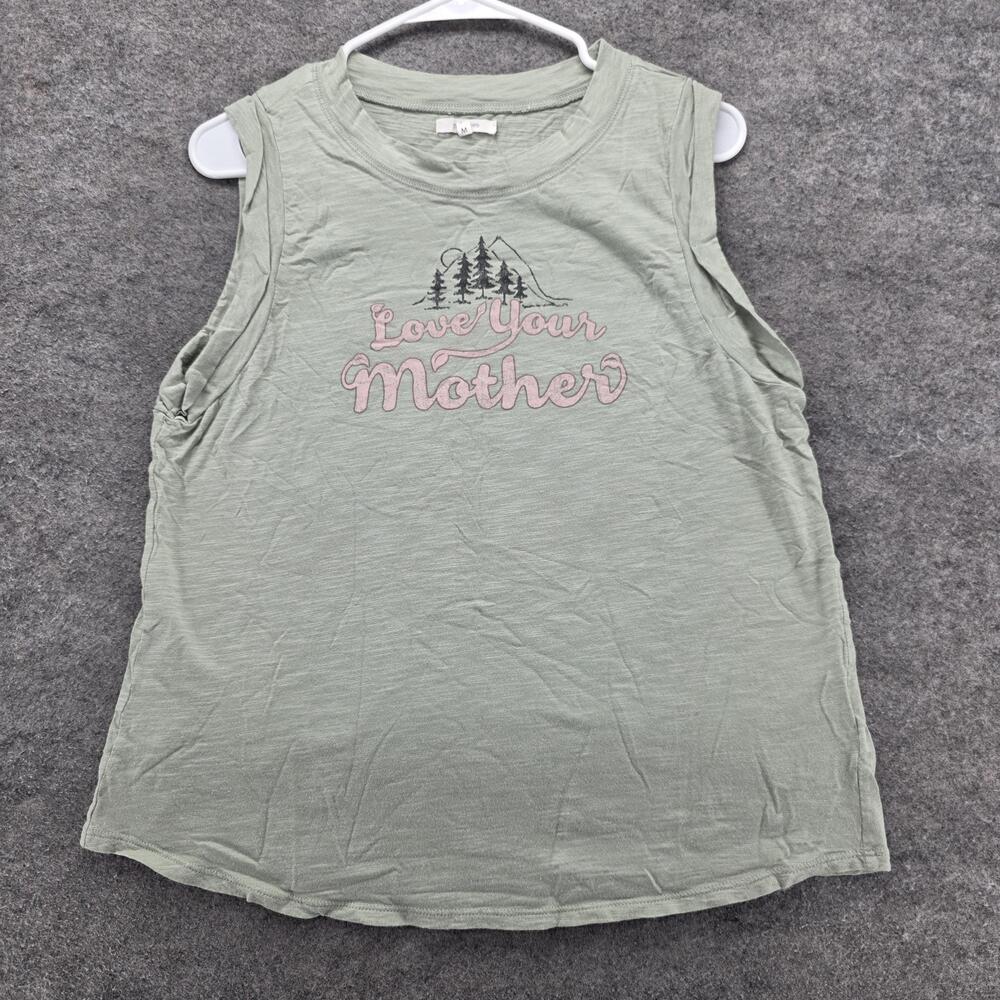 Maurices Shirt Womens Medium Green Sleeveless Muscle Tank Love Your Mother Trees